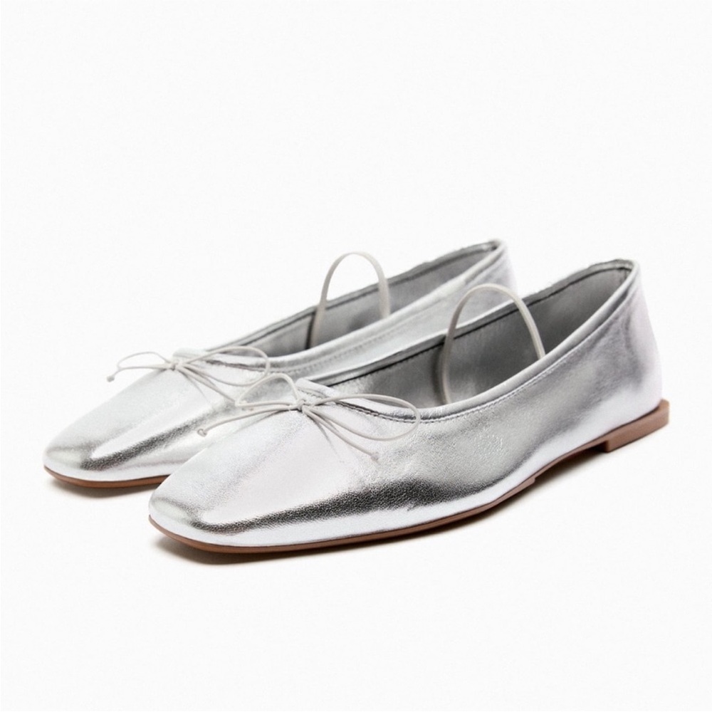 Zara Leather Ballet Flats with Bow